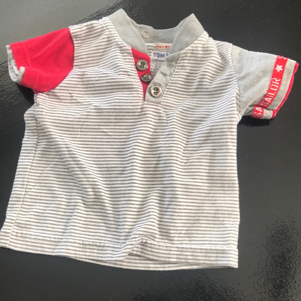 Tommy Hilfiger Gray & Red Striped Short Sleeve Polo Tee